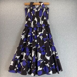 Tyler Boe Smocked Dress Tiered Ruffle Sleeveless Blue Black Floral Casual Medium